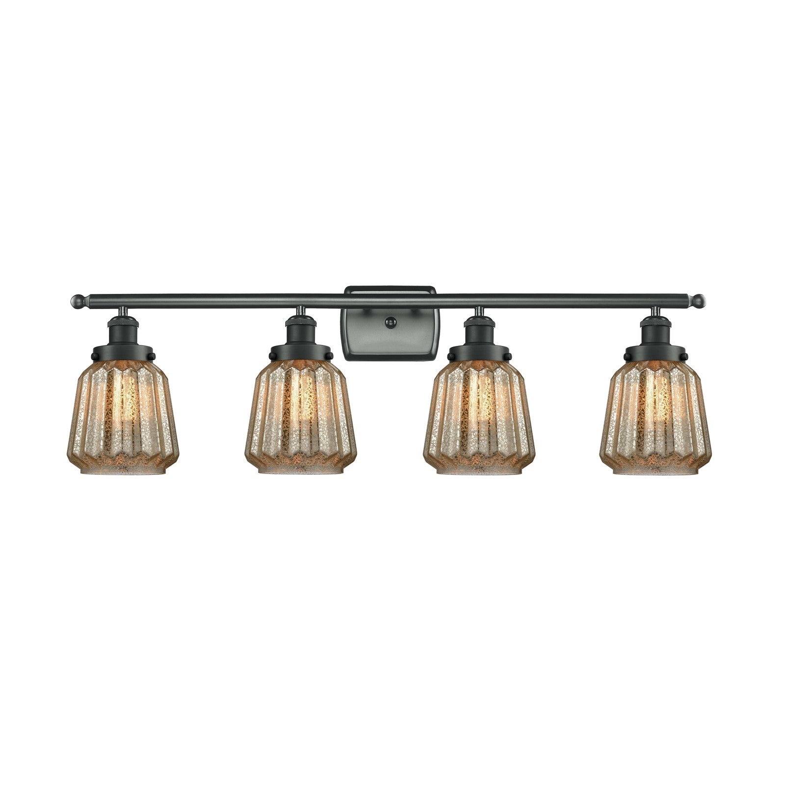 Innovations Chatham 37in 4-Light Bath Vanity | Modern Transitional Matte Black and Mercury Ribbed Glass | Bathroom Vanity | Model 916-4W-BK-G146