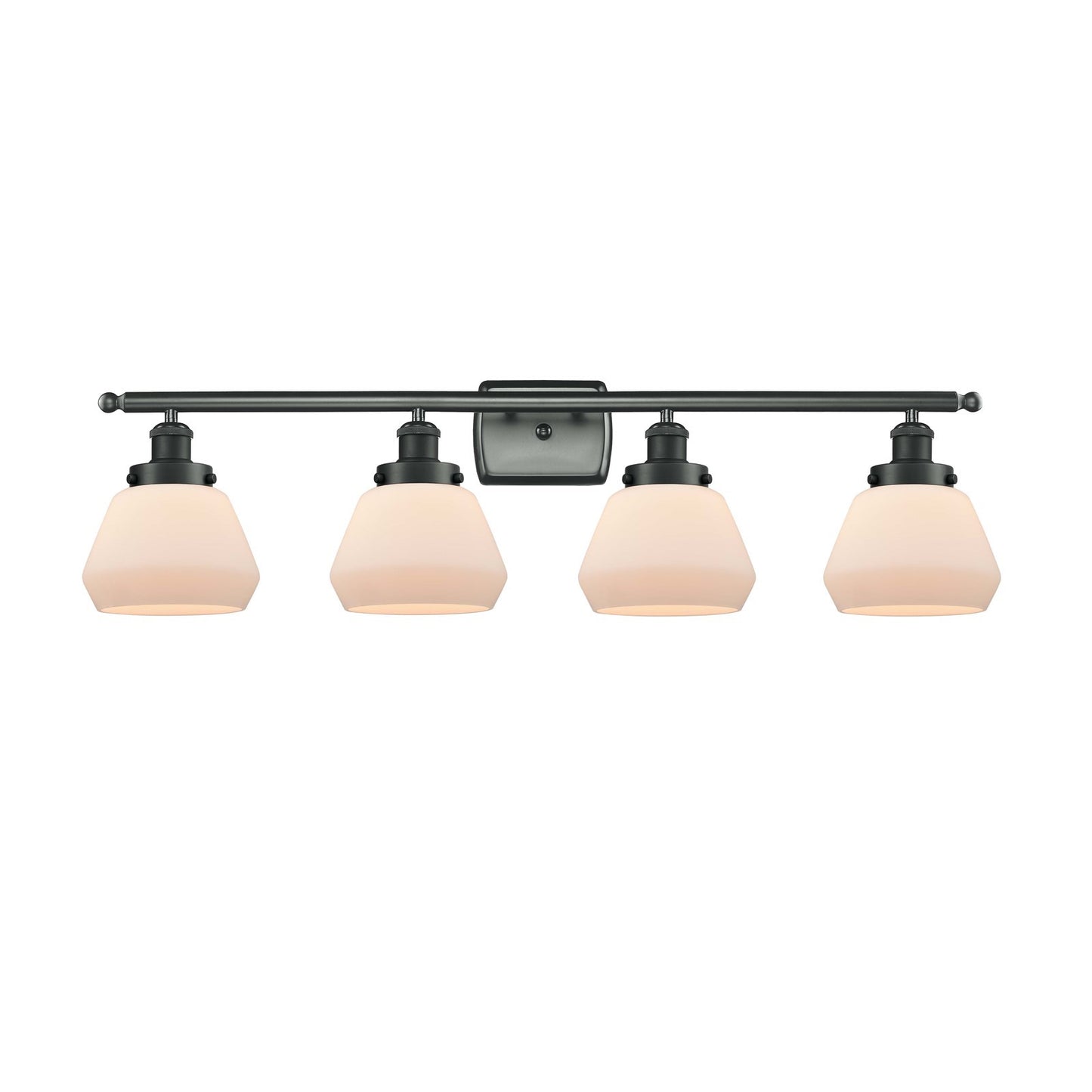 Innovations Fulton 37in 4-Light Bath Vanity Light | Modern Contempo Matte Black Steel and Matte White Frosted Glass | Bathroom | Model 916-4W-BK-G171