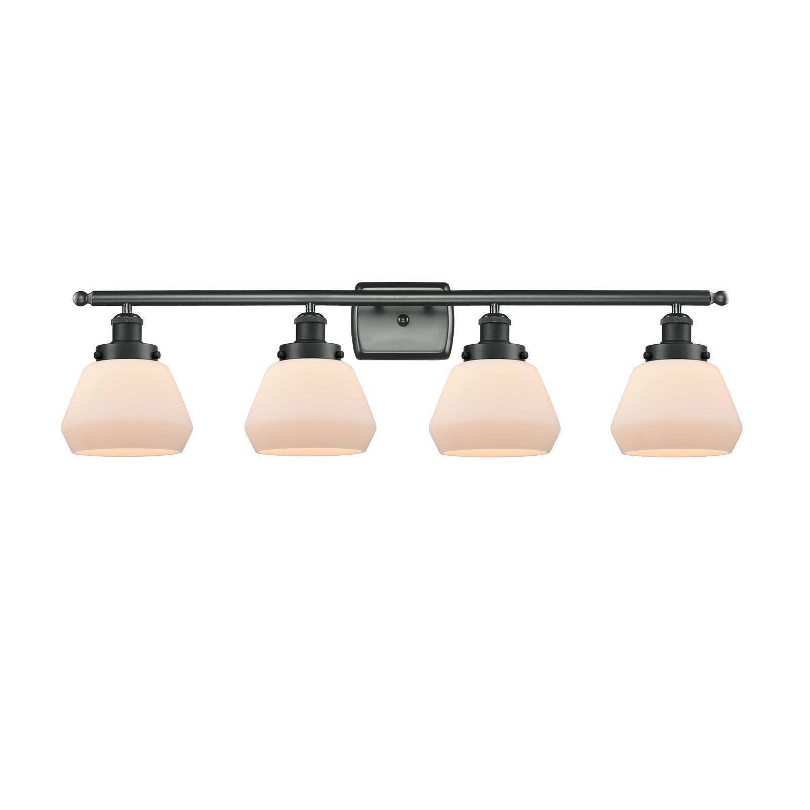 Innovations Fulton 37in 4-Light Bath Vanity Light | Modern Contempo Matte Black Steel and Matte White Frosted Glass | Bathroom | Model 916-4W-BK-G171