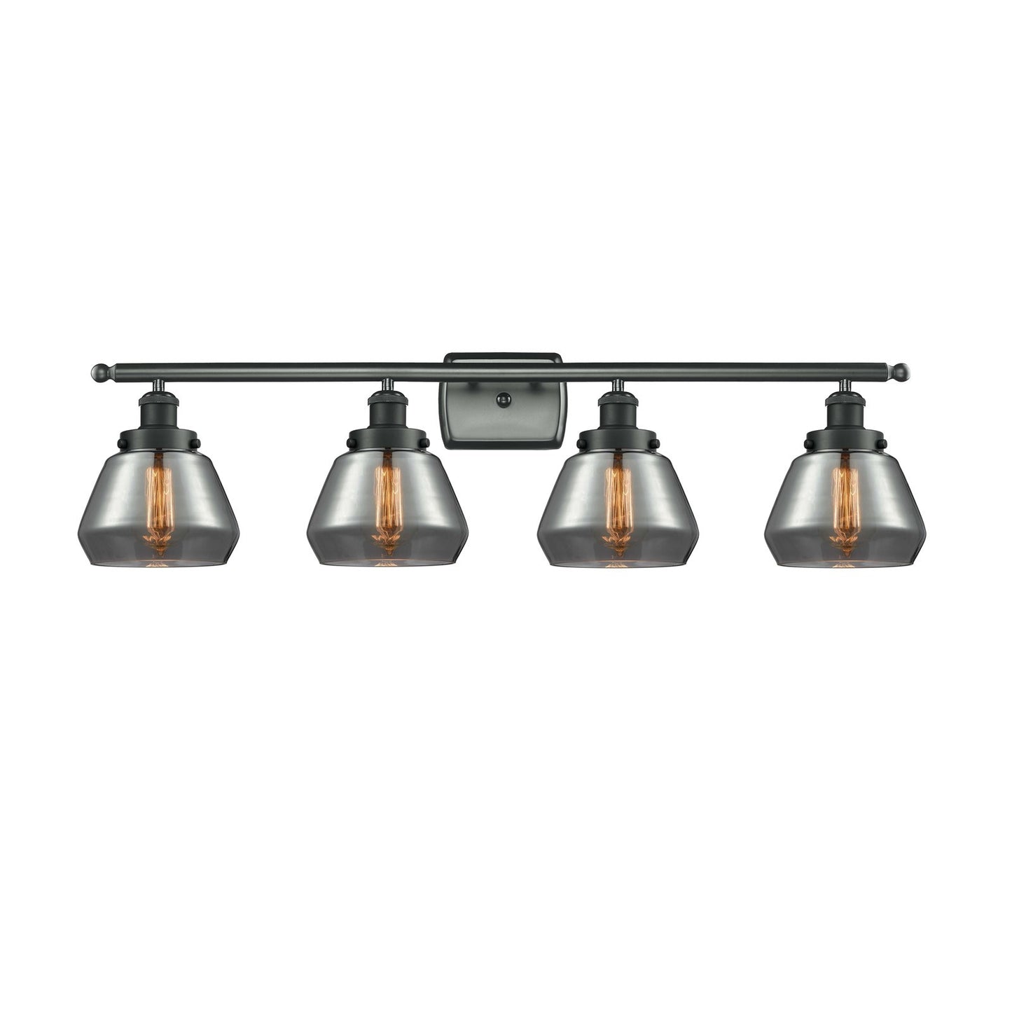 Innovations Fulton 37in 4-Light Bath Vanity Light | Modern Contempo Matte Black Steel and Light Smoke Glass | Bathroom Vanity | Model 916-4W-BK-G173