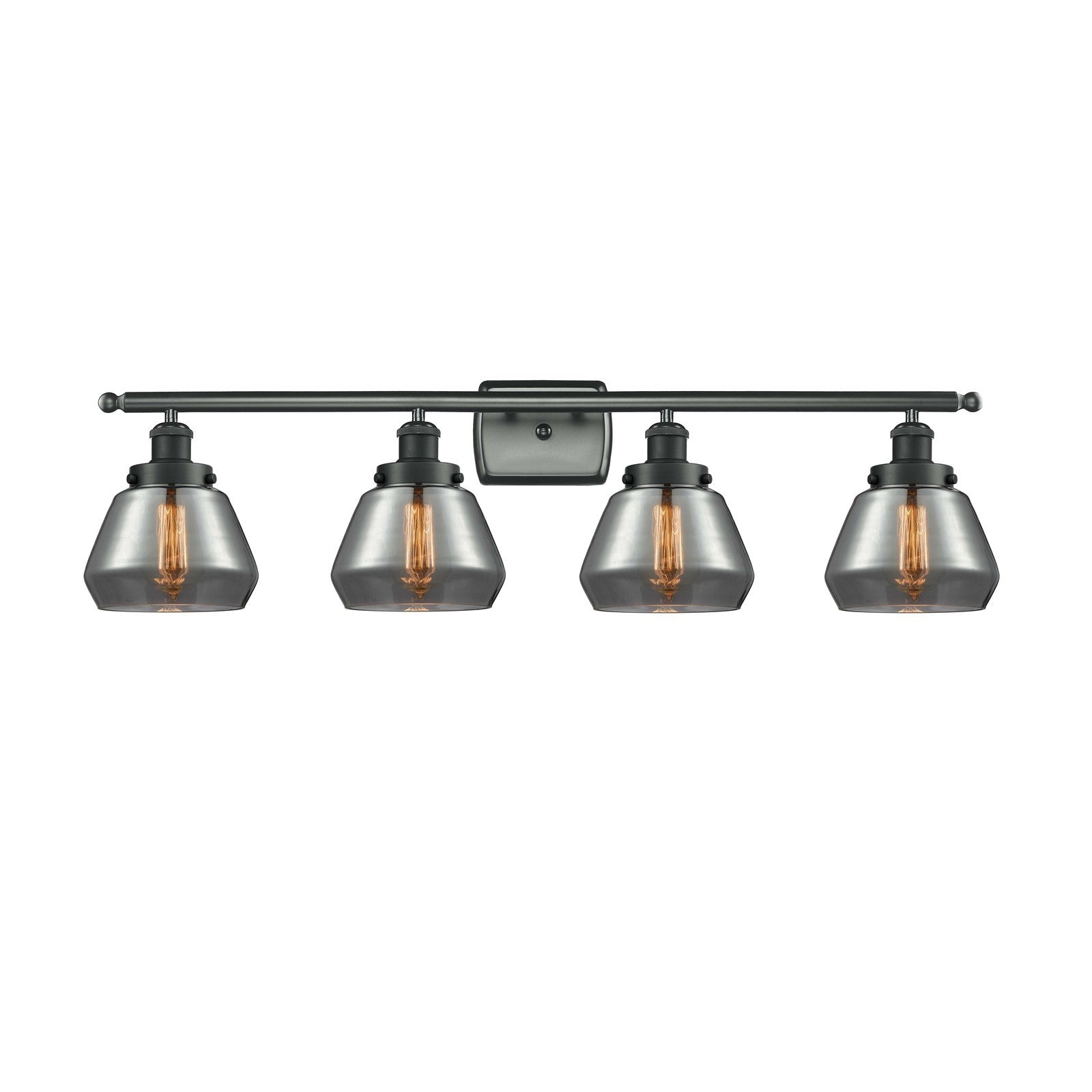 Innovations Fulton 37in 4-Light Bath Vanity Light | Modern Contempo Matte Black Steel and Light Smoke Glass | Bathroom Vanity | Model 916-4W-BK-G173