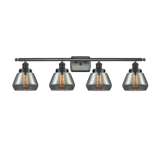 Innovations Fulton 37in 4-Light Bath Vanity Light | Modern Contempo Matte Black Steel and Light Smoke Glass | Bathroom Vanity | Model 916-4W-BK-G173
