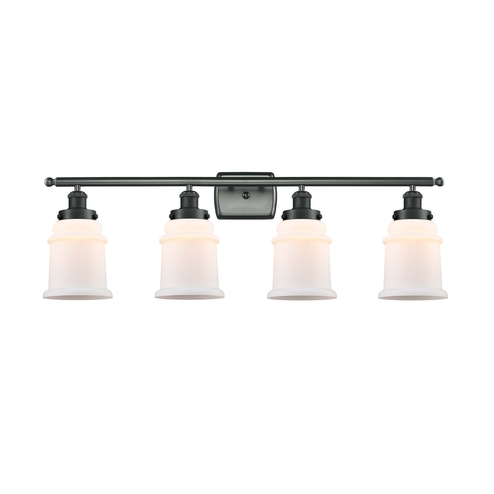 Innovations Canton 36in 4-Light Bath Vanity Light | Modern Contempo Matte Black Steel and Matte White Frosted Glass | Bathroom | Model 916-4W-BK-G181