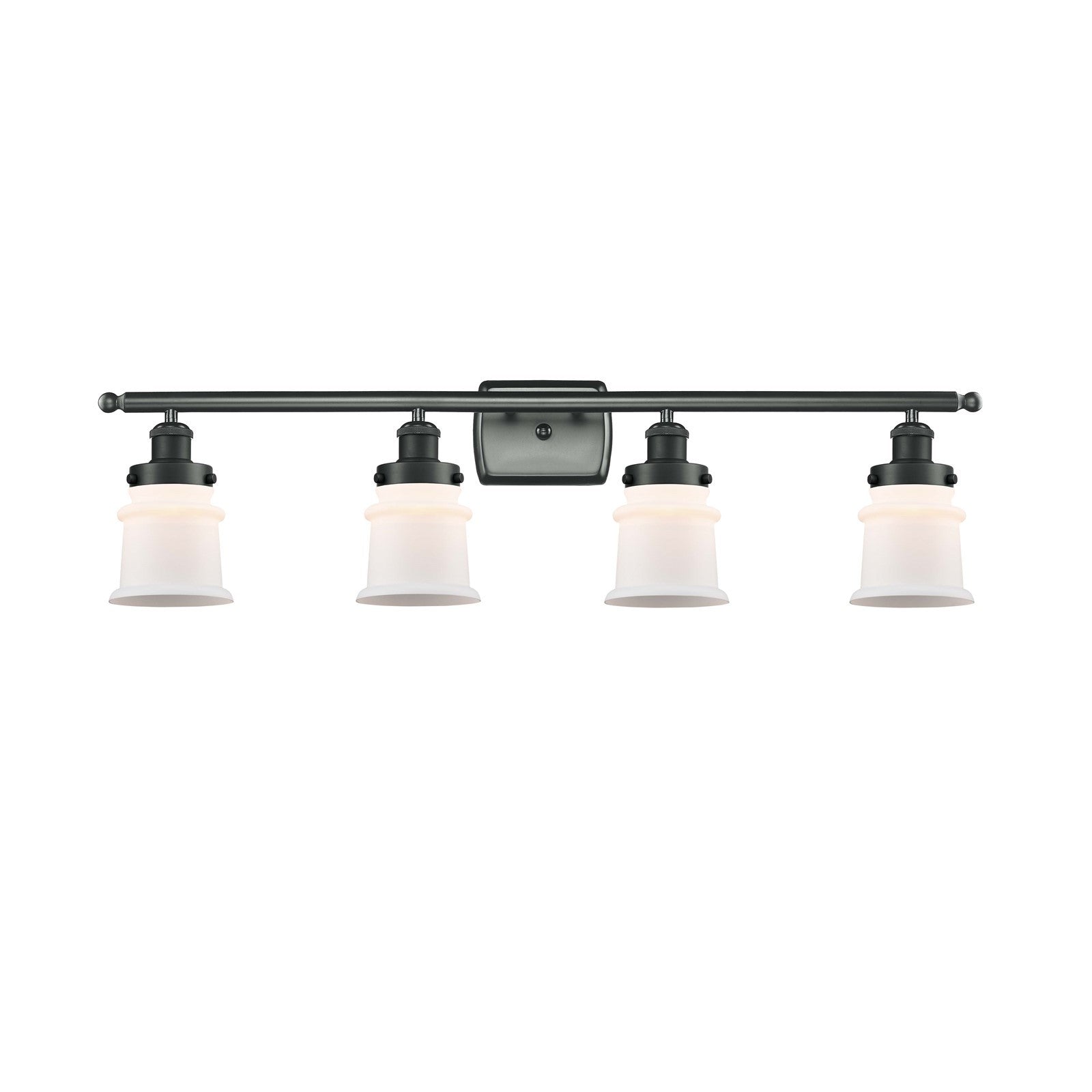 Innovations Canton 35in 4-Light Bath Vanity Light | Modern Transitional Matte Black Steel and Matte White Frosted Glass | Bathroom | Model 916-4W-BK-G181S