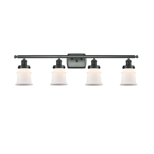 Innovations Canton 35in 4-Light Bath Vanity Light | Modern Transitional Matte Black Steel and Matte White Frosted Glass | Bathroom | Model 916-4W-BK-G181S