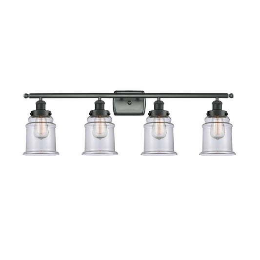 Innovations Canton 36in 4-Light Bath Vanity Light | Modern Transitional Matte Black Steel and Clear Glass | Bathroom Vanity | Model 916-4W-BK-G182