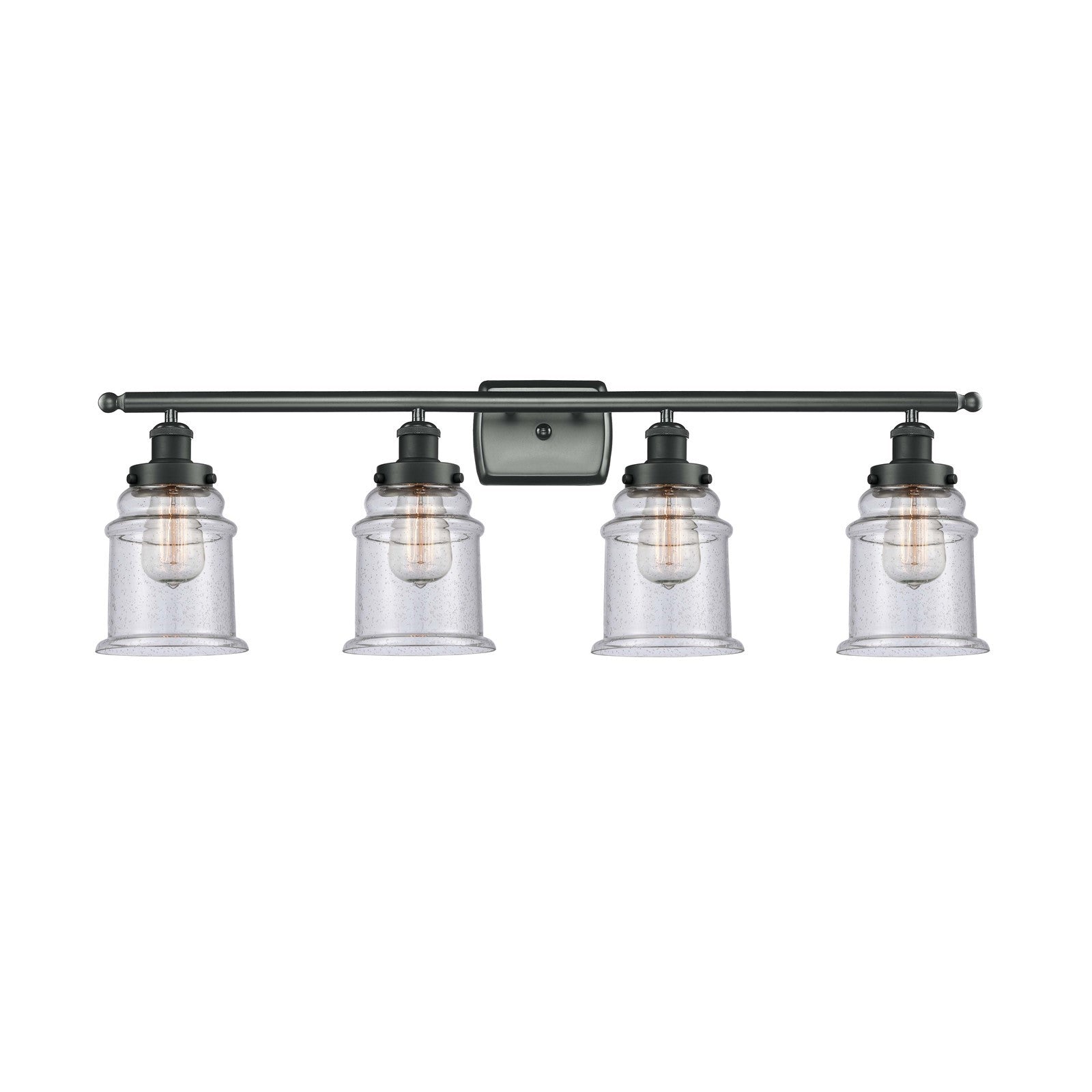 Innovations Canton 36in 4-Light Bath Vanity Light | Modern Transitional Matte Black Steel and Seedy Glass | Bathroom Vanity | Model 916-4W-BK-G184