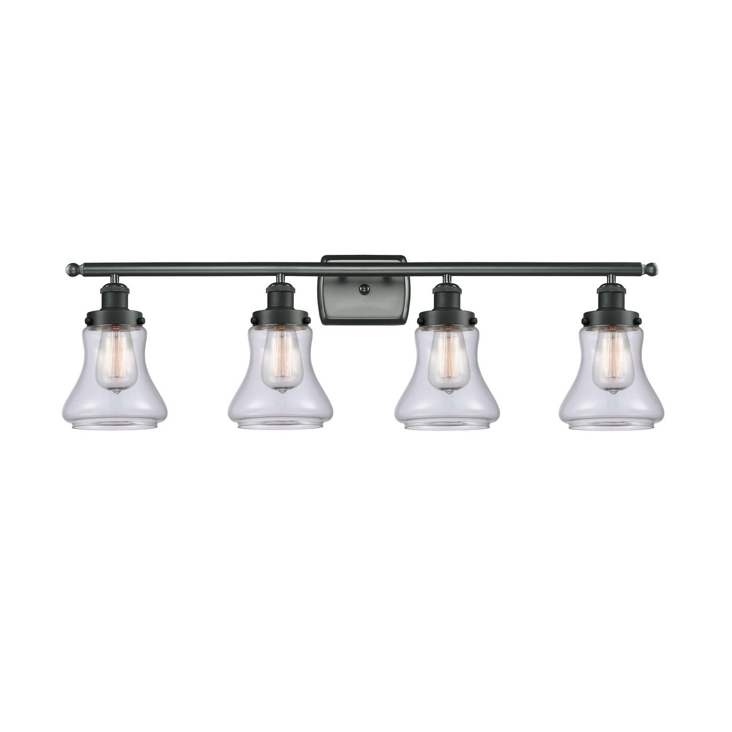 Innovations Bellmont 36in 4-Light Bath Vanity Light | Modern Contempo Matte Black Steel and Clear Glass Schoolhouse Shade | Model 916-4W-BK-G192