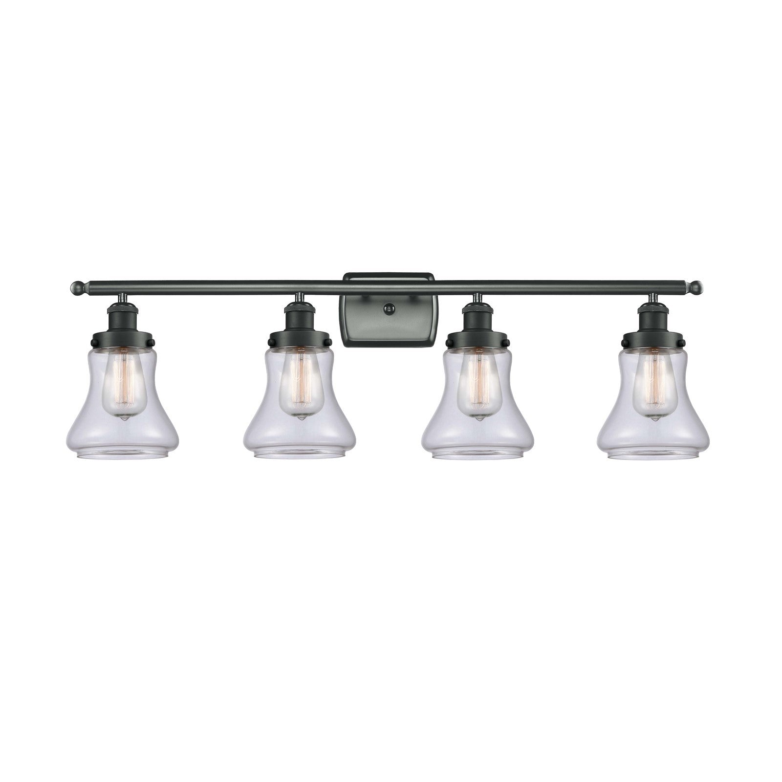 Innovations Bellmont 36in 4-Light Bath Vanity Light | Modern Contempo Matte Black Steel and Clear Glass Schoolhouse Shade | Model 916-4W-BK-G192