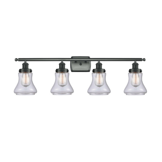 Innovations Bellmont 36in 4-Light Bath Vanity Light | Modern Contempo Matte Black Steel and Clear Glass Schoolhouse Shade | Model 916-4W-BK-G192
