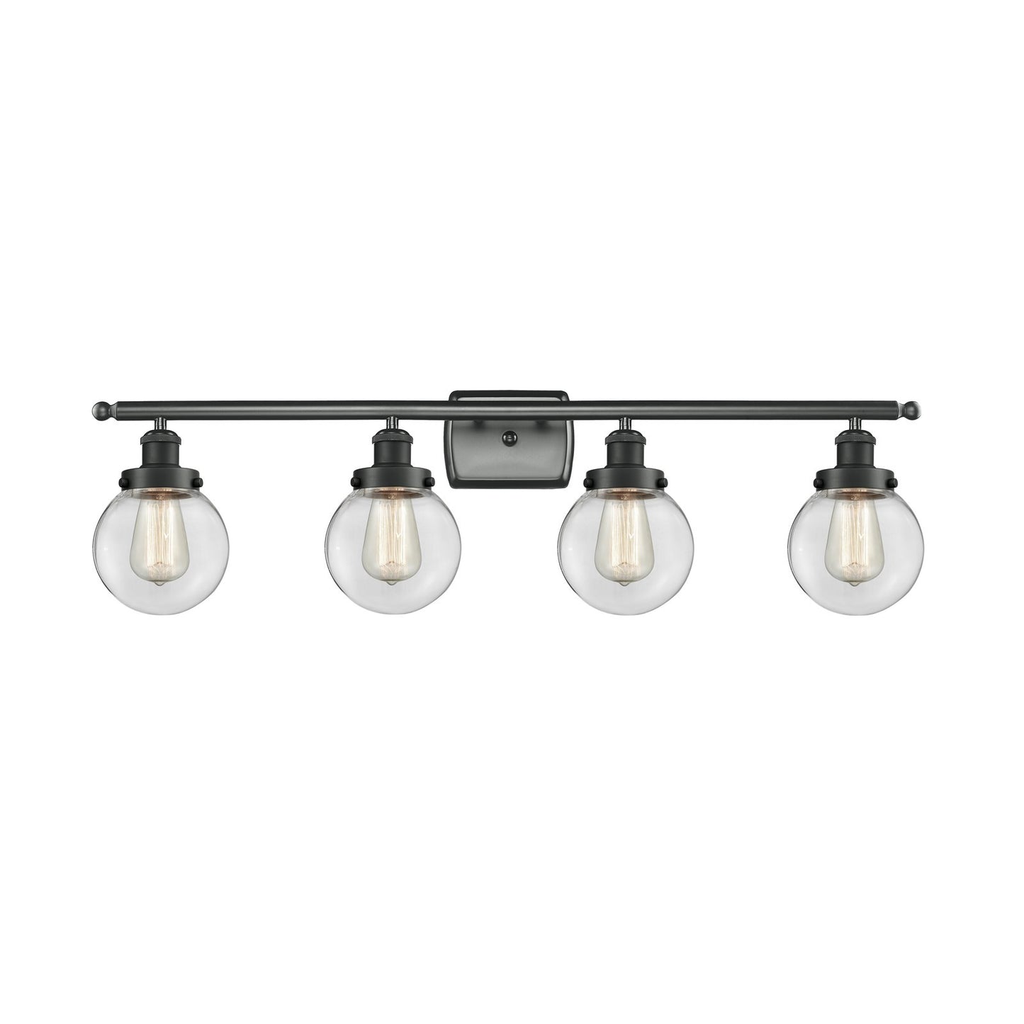Innovations Beacon 36in 4-Light Bath Vanity Light | Modern Transitional Matte Black Steel and Clear Glass | Bathroom Vanity & | Model 916-4W-BK-G202-6-LED