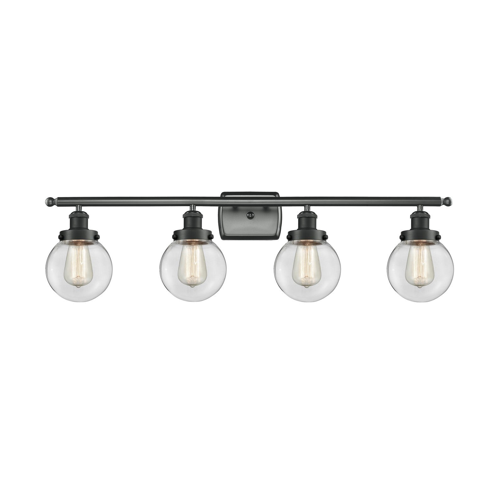 Innovations Beacon 36in 4-Light Bath Vanity Light | Modern Transitional Matte Black Steel and Clear Glass | Bathroom Vanity & | Model 916-4W-BK-G202-6-LED