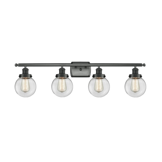 Innovations Beacon 36in 4-Light Bath Vanity Light | Modern Transitional Matte Black Steel and Clear Glass | Bathroom Vanity & | Model 916-4W-BK-G202-6-LED