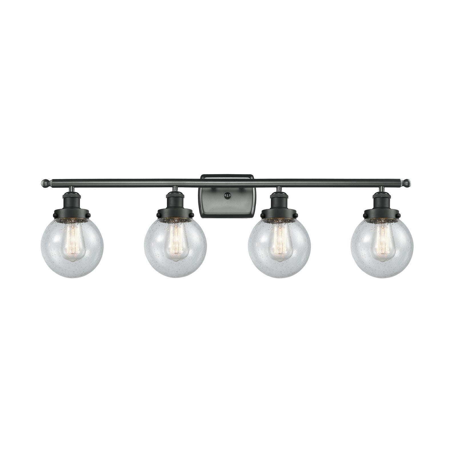 Innovations Beacon 36in 4-Light Bath Vanity Light | Modern Transitional Matte Black Steel and Seedy Glass | Bathroom Vanity & | Model 916-4W-BK-G204-6