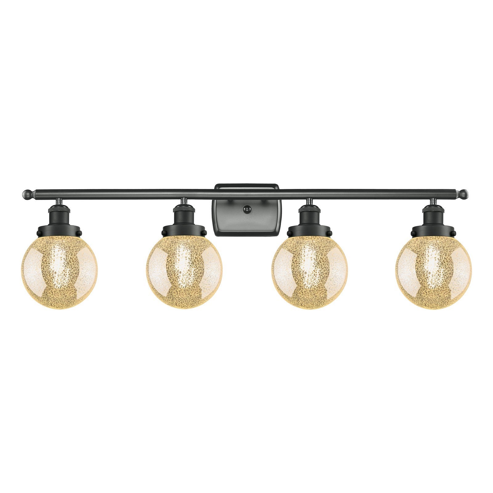 Innovations Beacon 36in 4-Light Bath Vanity Light | Modern Transitional Matte Black Steel and Mercury Seeded Glass | Bathroom | Model 916-4W-BK-G208-6