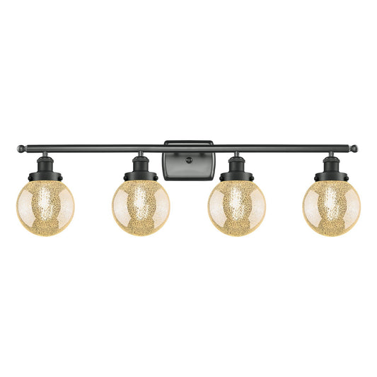 Innovations Beacon 36in 4-Light Bath Vanity Light | Modern Transitional Matte Black Steel and Mercury Seeded Glass | Bathroom | Model 916-4W-BK-G208-6