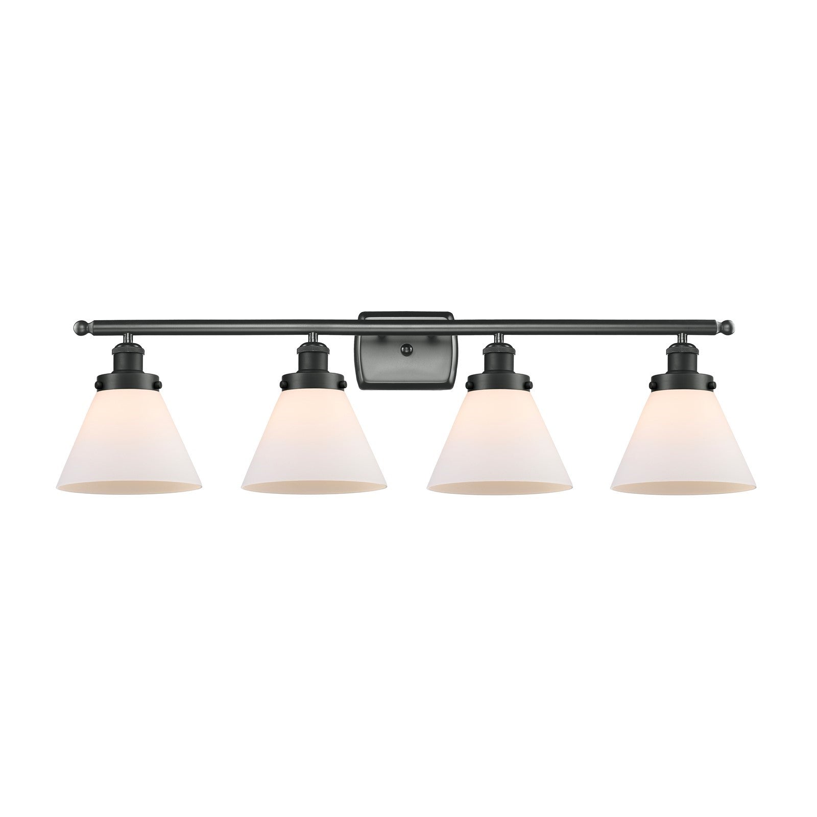 Innovations Cone 38in 4-Light Bath Vanity Light | Industrial Modern Matte Black Steel and Frosted White Glass | Bathroom Vanity | Model 916-4W-BK-G41