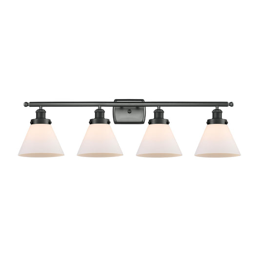 Innovations Cone 38in 4-Light Bath Vanity Light with LED | Industrial Modern Matte Black Steel and Frosted White Glass | Model 916-4W-BK-G41-LED
