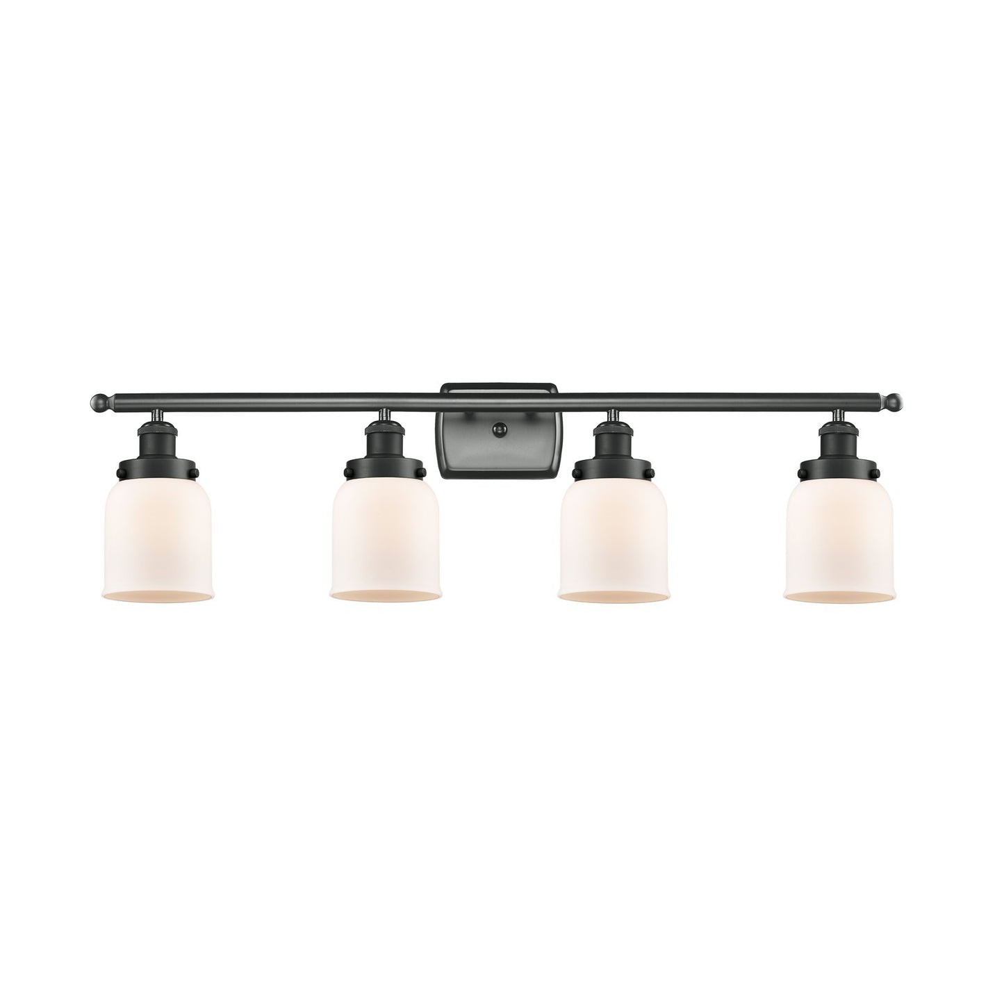 Innovations Bell 36in 4-Light Bath Vanity Light | Industrial Matte Black Steel and Matte White Frosted Glass | Kitchen & | Model 916-4W-BK-G51-LED