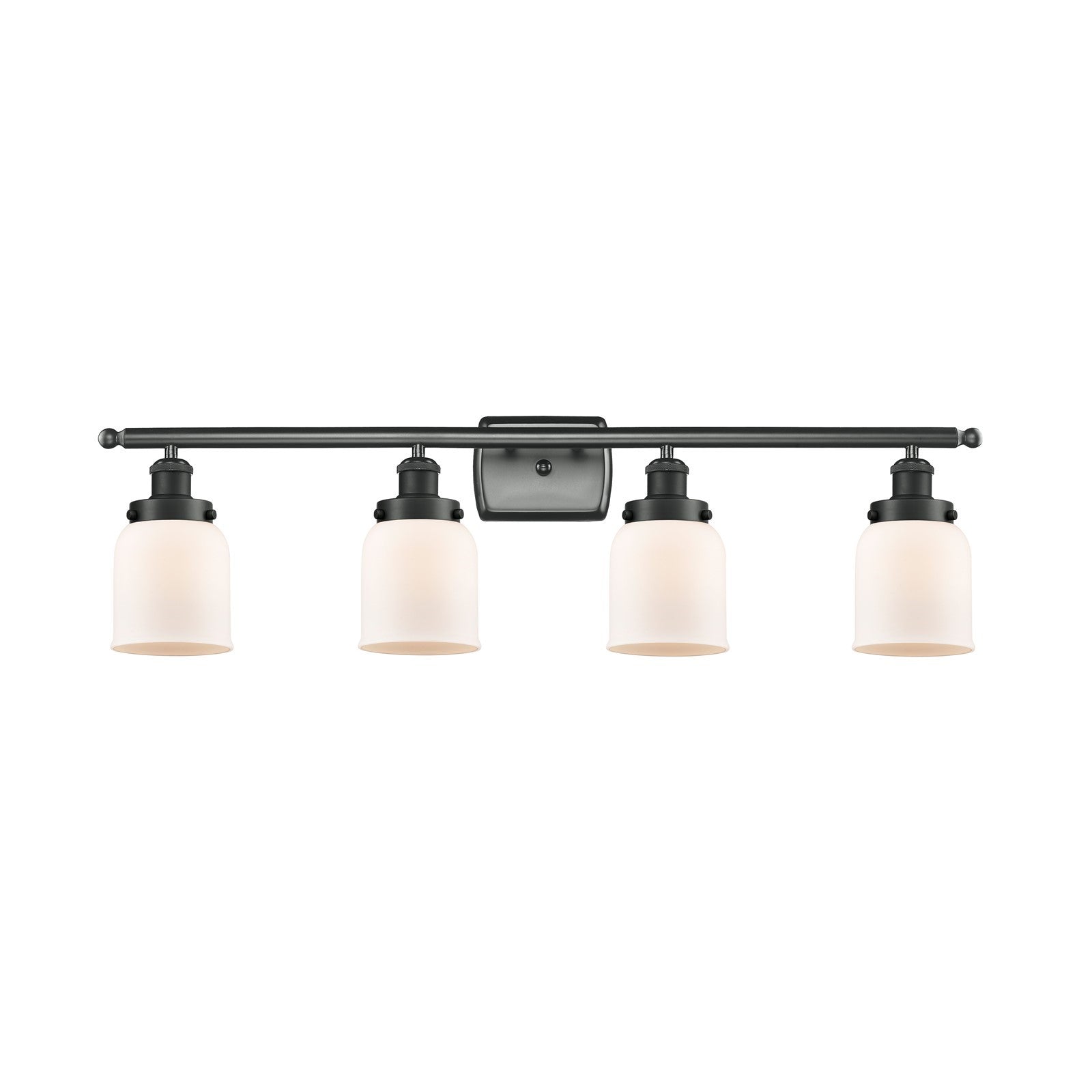 Innovations Bell 36in 4-Light Bath Vanity Light | Industrial Matte Black Steel and Matte White Frosted Glass | Kitchen & | Model 916-4W-BK-G51-LED