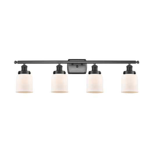Innovations Bell 36in 4-Light Bath Vanity Light | Industrial Matte Black Steel and Matte White Frosted Glass | Kitchen & | Model 916-4W-BK-G51-LED
