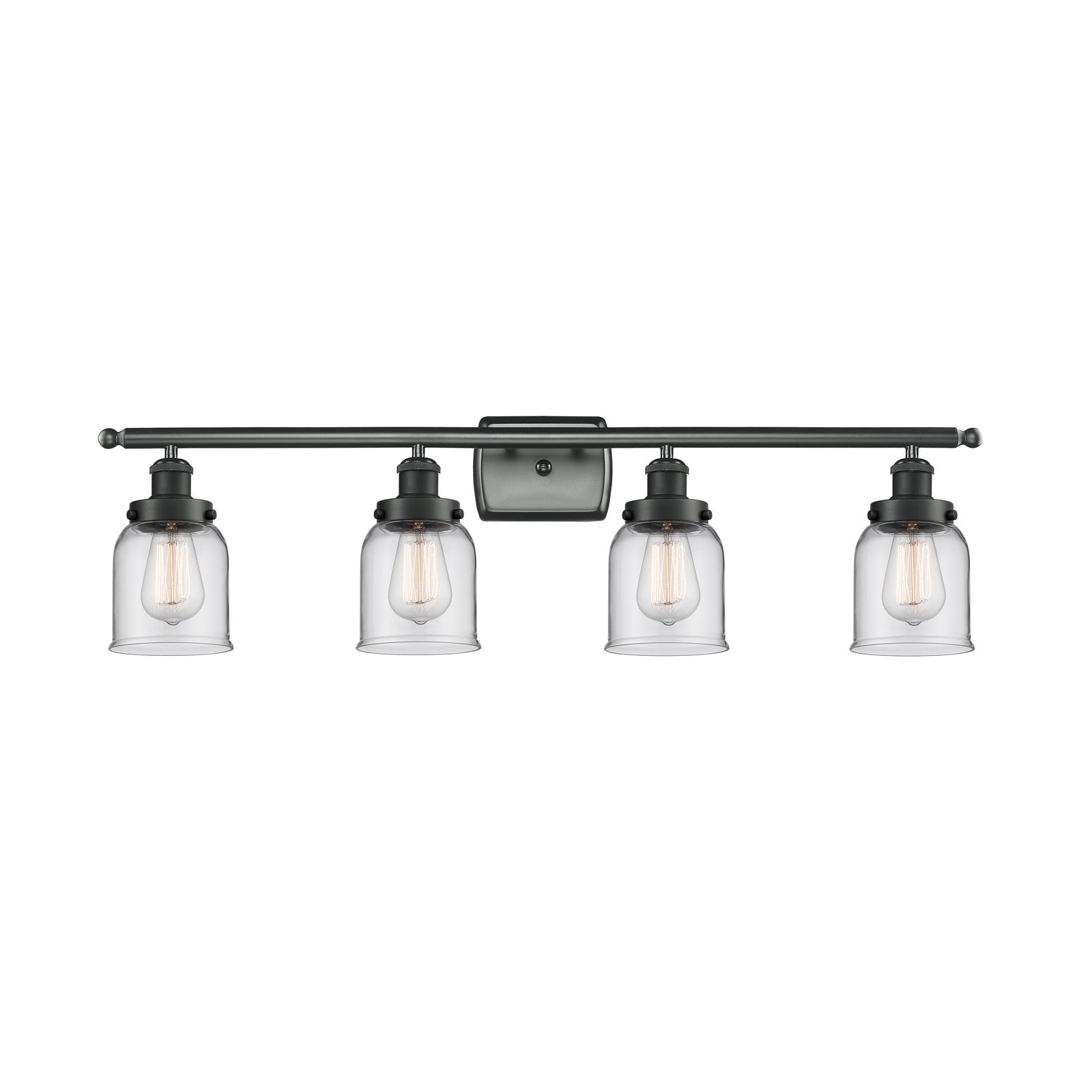Innovations Bell 36in 4-Light Bath Vanity Light | Industrial Matte Black Steel and Clear Glass | Bathroom Vanity | 36 x 12 in | Model 916-4W-BK-G52