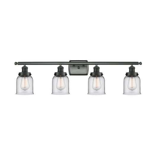 Innovations Bell 36in 4-Light Bath Vanity Light | Industrial Matte Black Steel and Clear Glass | Bathroom Vanity | Model 916-4W-BK-G52-LED