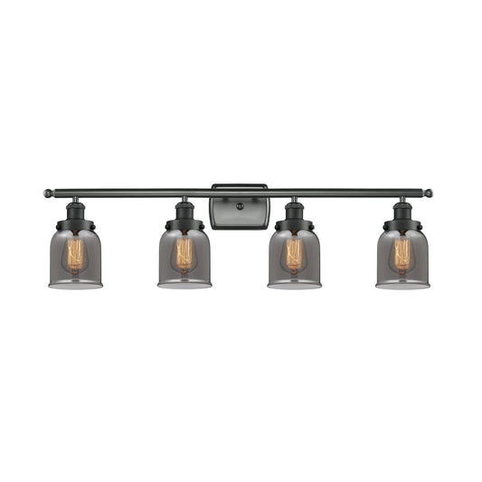Innovations Bell 36in 4-Light Bath Vanity Light | Industrial Matte Black Steel and Light Smoke Glass | Bathroom Vanity | Model 916-4W-BK-G53