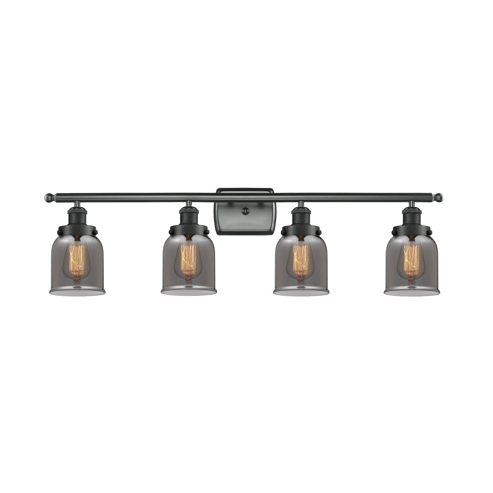 Innovations Bell 36in 4-Light Bath Vanity Light | Industrial Matte Black Steel and Light Smoke Glass | Bathroom Vanity | Model 916-4W-BK-G53-LED