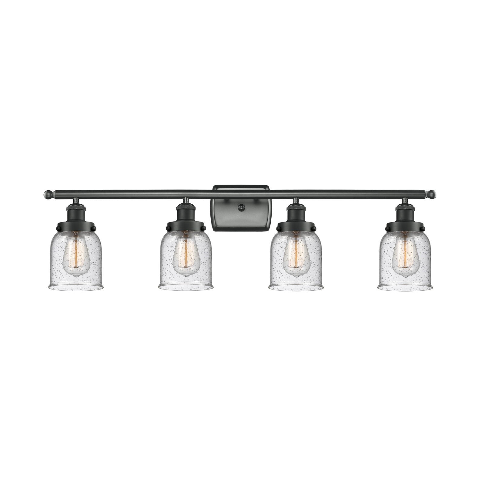 Innovations Bell 36in 4-Light Bath Vanity Light | Industrial Matte Black Steel and Seedy Glass | Bathroom Vanity | Model 916-4W-BK-G54-LED