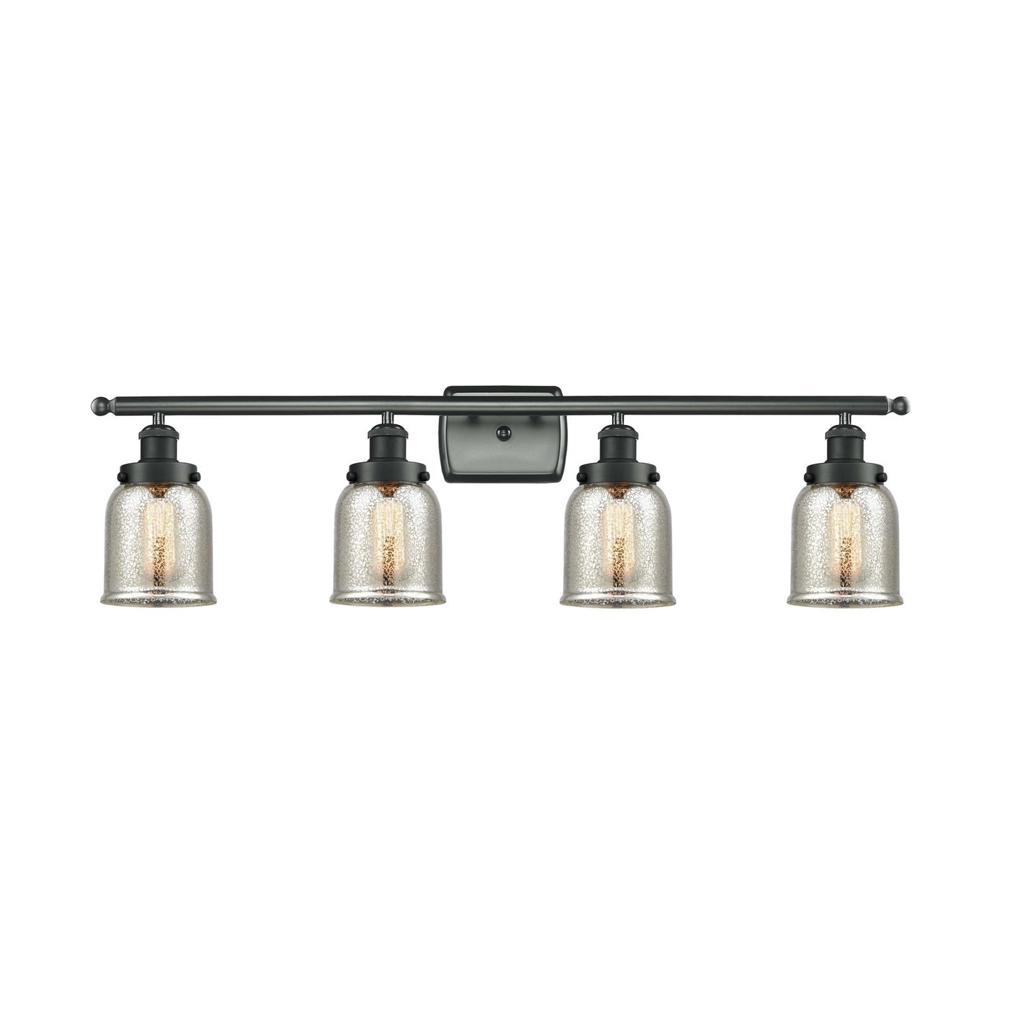 Innovations Bell 36in 4-Light Bath Vanity Light | Industrial Matte Black Steel and Silver Plated Mercury Glass | Bathroom Vanity | Model 916-4W-BK-G58