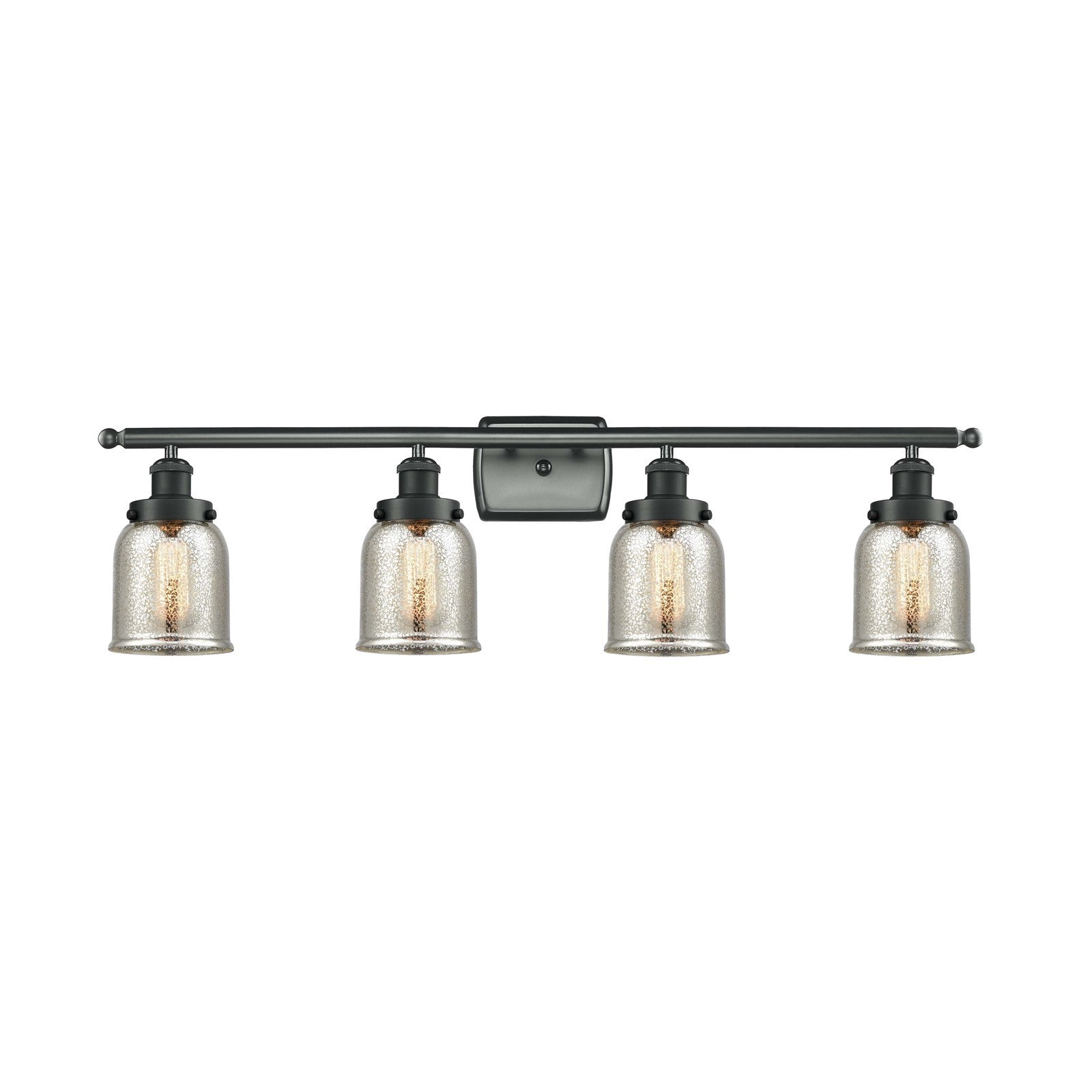 Innovations Bell 36in 4-Light Bath Vanity Light | Industrial Matte Black Steel and Silver Plated Mercury Glass | Bathroom Vanity | Model 916-4W-BK-G58
