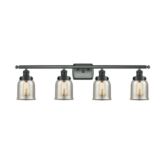 Innovations Bell 36in 4-Light Bath Vanity Light | Industrial Matte Black Steel and Silver Plated Mercury Glass | Bathroom Vanity | Model 916-4W-BK-G58-LED