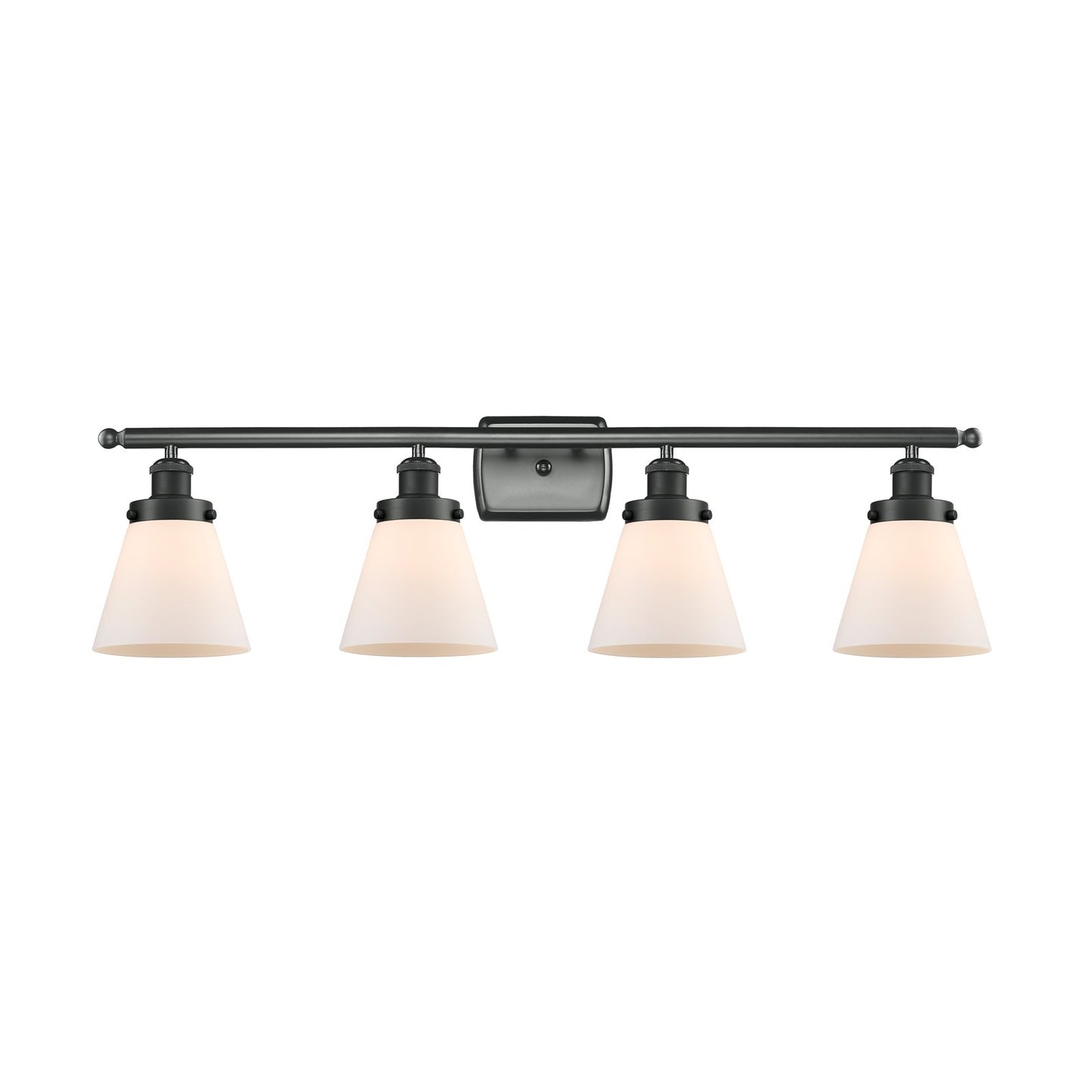 Innovations Cone 36in 4-Light Bath Vanity Light | Industrial Matte Black Steel and Matte White Frosted Glass | Bathroom Vanity | Model 916-4W-BK-G61
