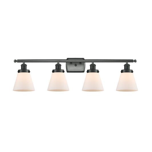 Innovations Cone 36in 4-Light Bath Vanity Light | Industrial Matte Black Steel and Matte White Frosted Glass | Bathroom Vanity | Model 916-4W-BK-G61-LED