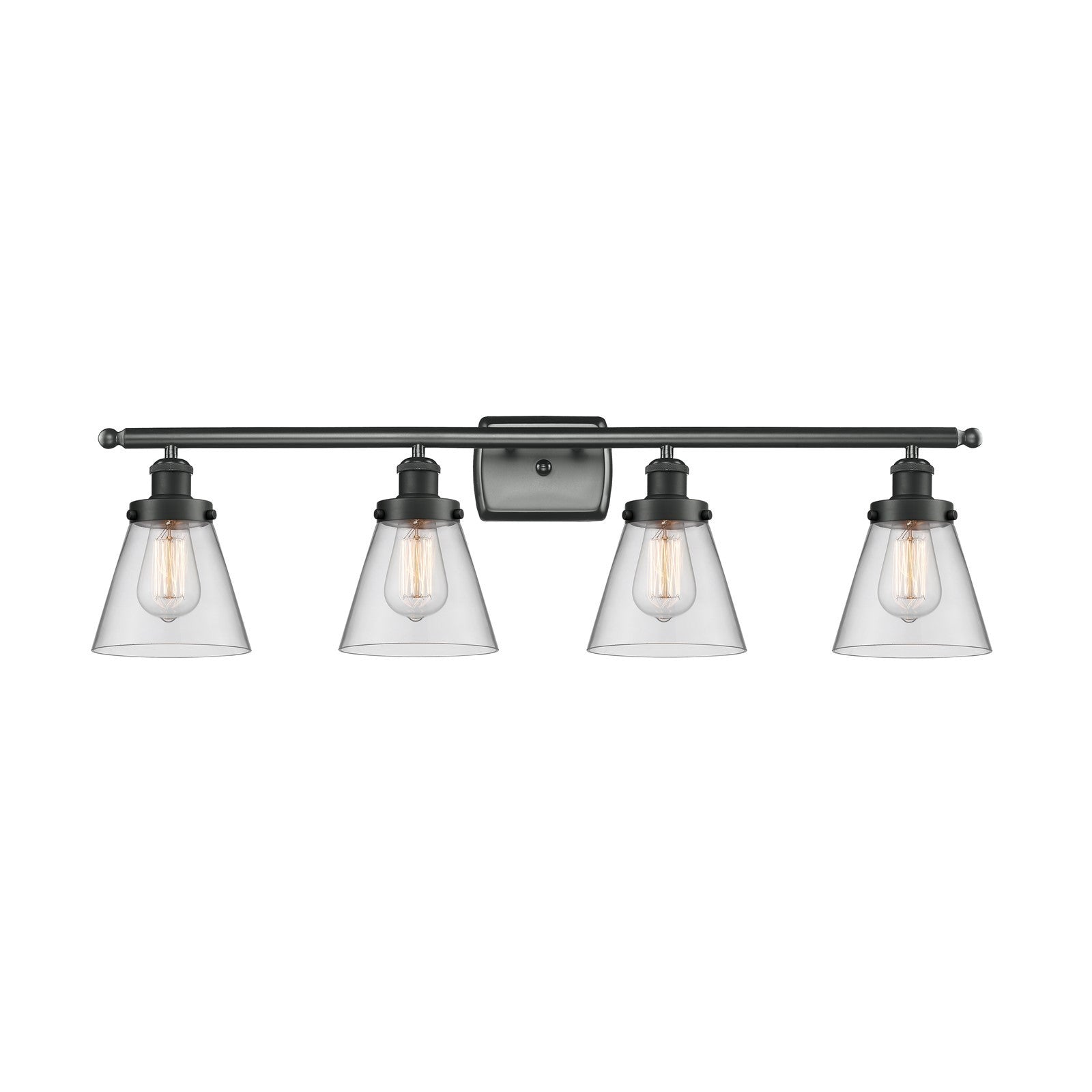 Innovations Cone 36in 4-Light Bath Vanity Light | Industrial Matte Black Steel and Clear Glass | Bathroom Vanity | 36 x 11 x 8 in | Model 916-4W-BK-G62