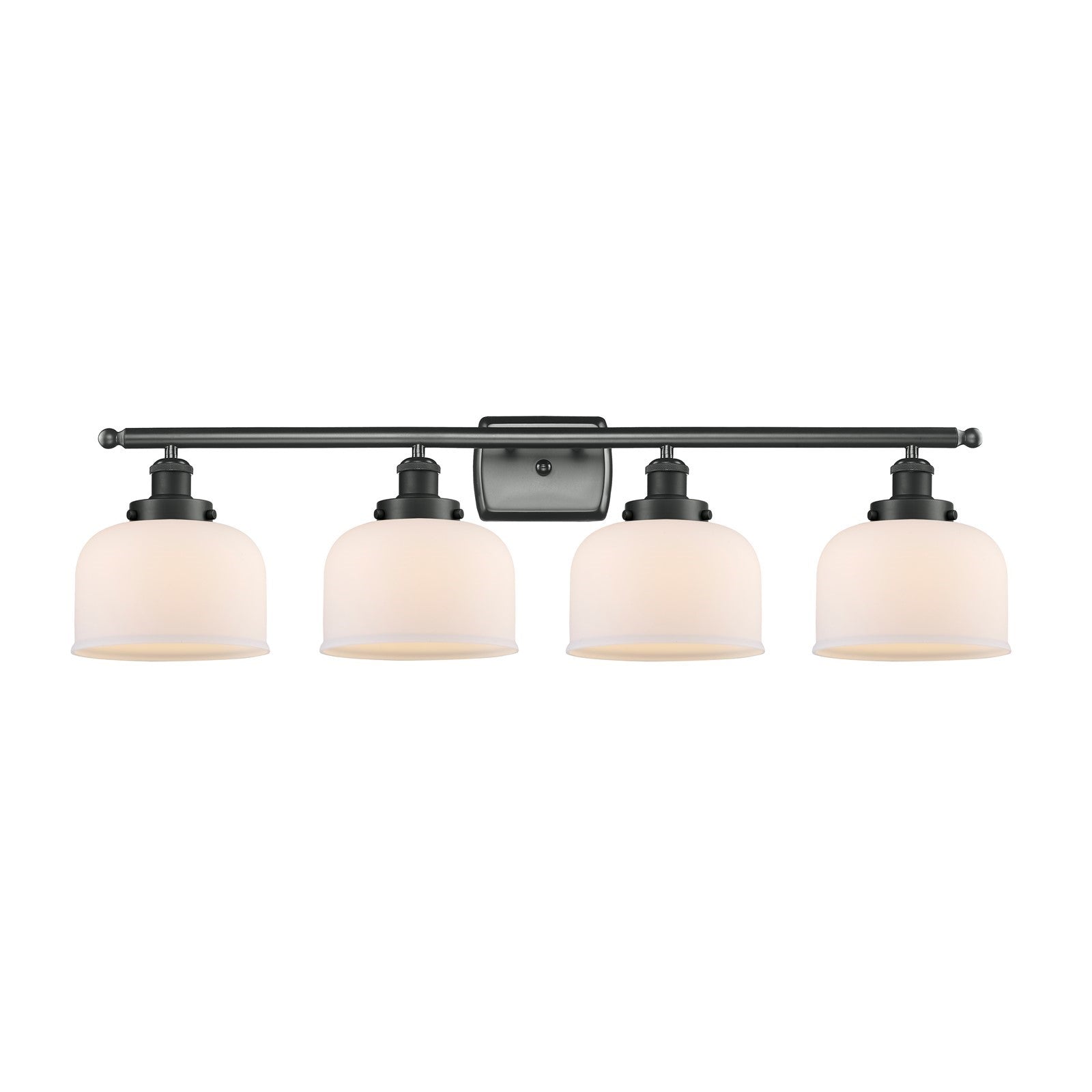 Innovations Bell 38in 4-Light Bath Vanity Light | Industrial Matte Black Steel and Matte White Frosted Glass | Bathroom Vanity | Model 916-4W-BK-G71-LED