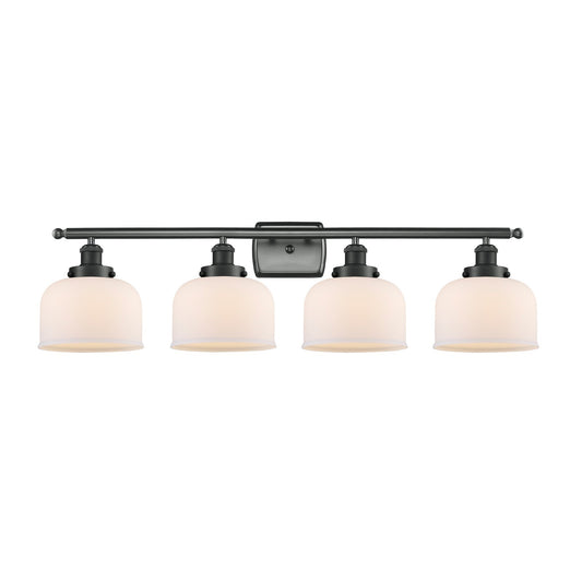 Innovations Bell 38in 4-Light Bath Vanity Light | Industrial Matte Black Steel and Matte White Frosted Glass | Bathroom Vanity | Model 916-4W-BK-G71-LED