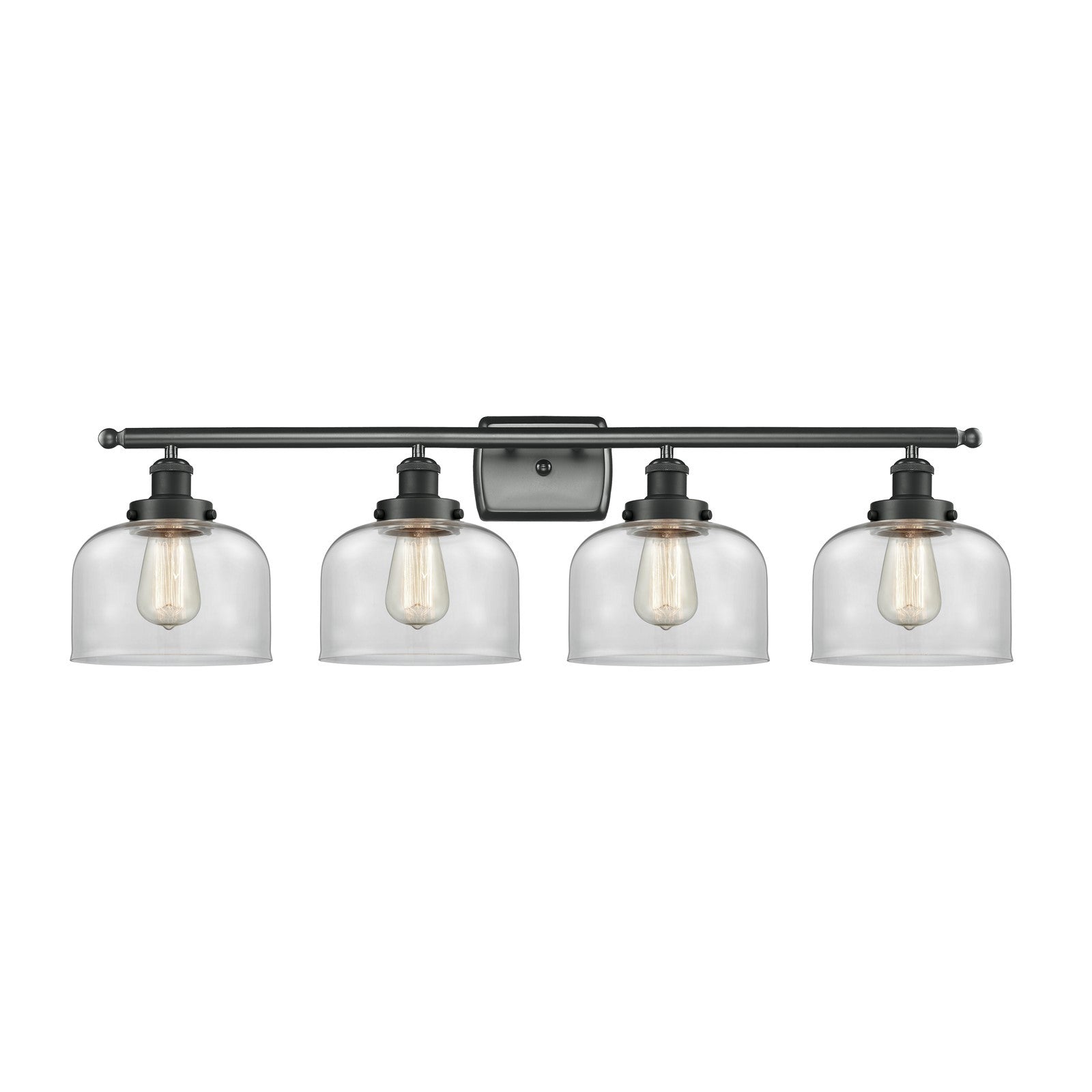 Innovations Bell 38in 4-Light Bath Vanity Light | Industrial Matte Black Steel and Clear Glass | Bathroom Vanity | 38 x 11 in | Model 916-4W-BK-G72