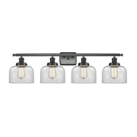 Innovations Bell 38in 4-Light Bath Vanity Light | Industrial Matte Black Steel and Clear Glass | Bathroom Vanity | 38 x 11 in | Model 916-4W-BK-G72