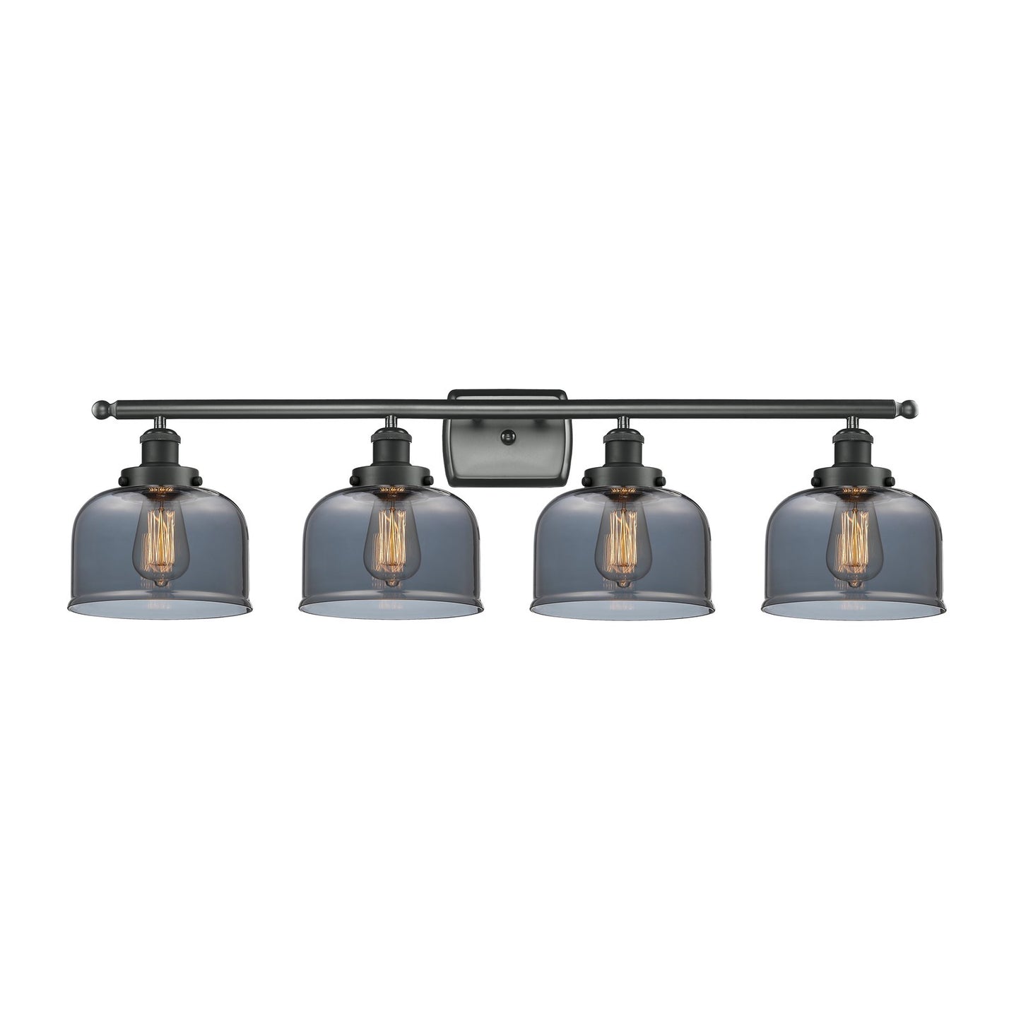 Innovations Bell 38in 4-Light Bath Vanity Light | Industrial Matte Black Steel and Light Smoke Glass | Bathroom Vanity & Powder | Model 916-4W-BK-G73-LED