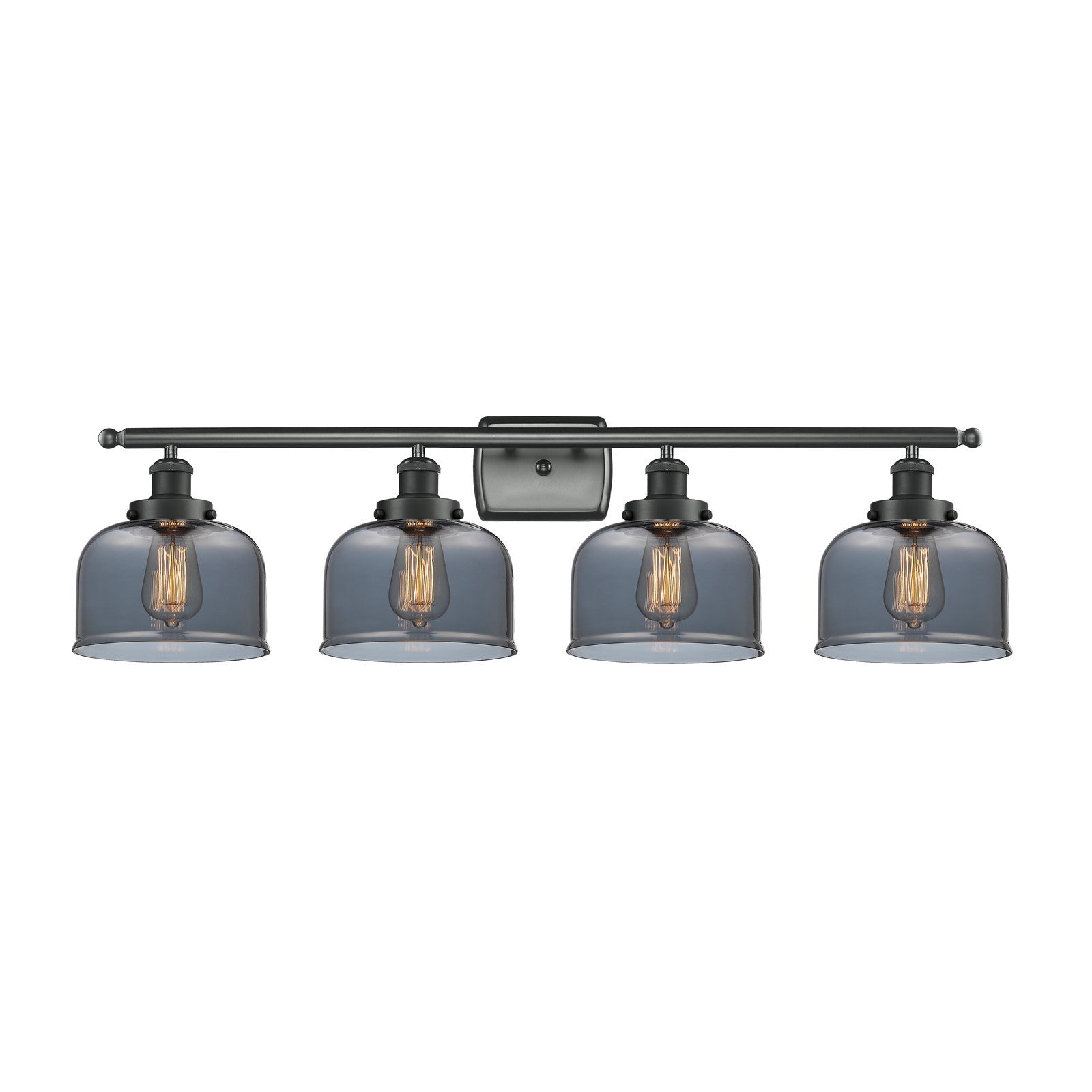 Innovations Bell 38in 4-Light Bath Vanity Light | Industrial Matte Black Steel and Light Smoke Glass | Bathroom Vanity & Powder | Model 916-4W-BK-G73-LED