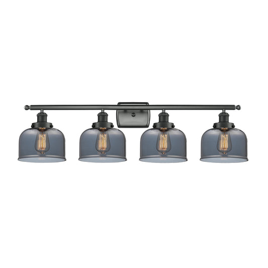 Innovations Bell 38in 4-Light Bath Vanity Light | Industrial Matte Black Steel and Light Smoke Glass | Bathroom Vanity & Powder | Model 916-4W-BK-G73-LED