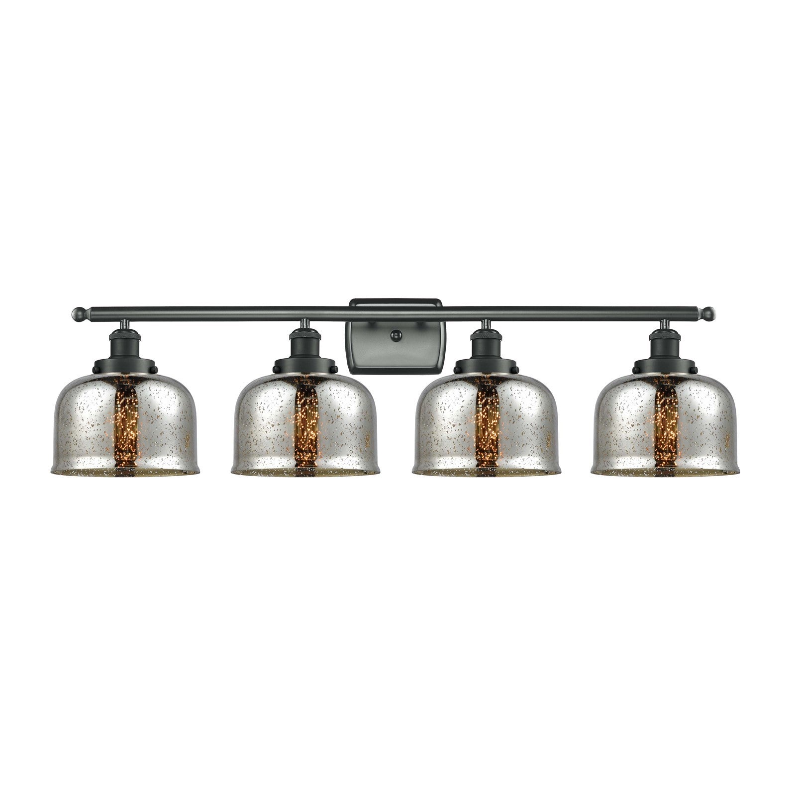 Innovations Bell 38in 4-Light Bath Vanity Light | Industrial Matte Black Steel and Silver Plated Mercury Glass | Bathroom Vanity | Model 916-4W-BK-G78