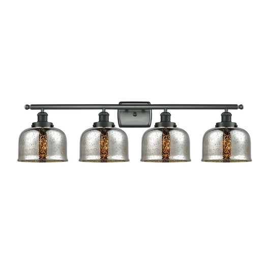 Innovations Bell 38in 4-Light Bath Vanity Light | Industrial Matte Black Steel and Silver Plated Mercury Glass | Bathroom Vanity | Model 916-4W-BK-G78-LED
