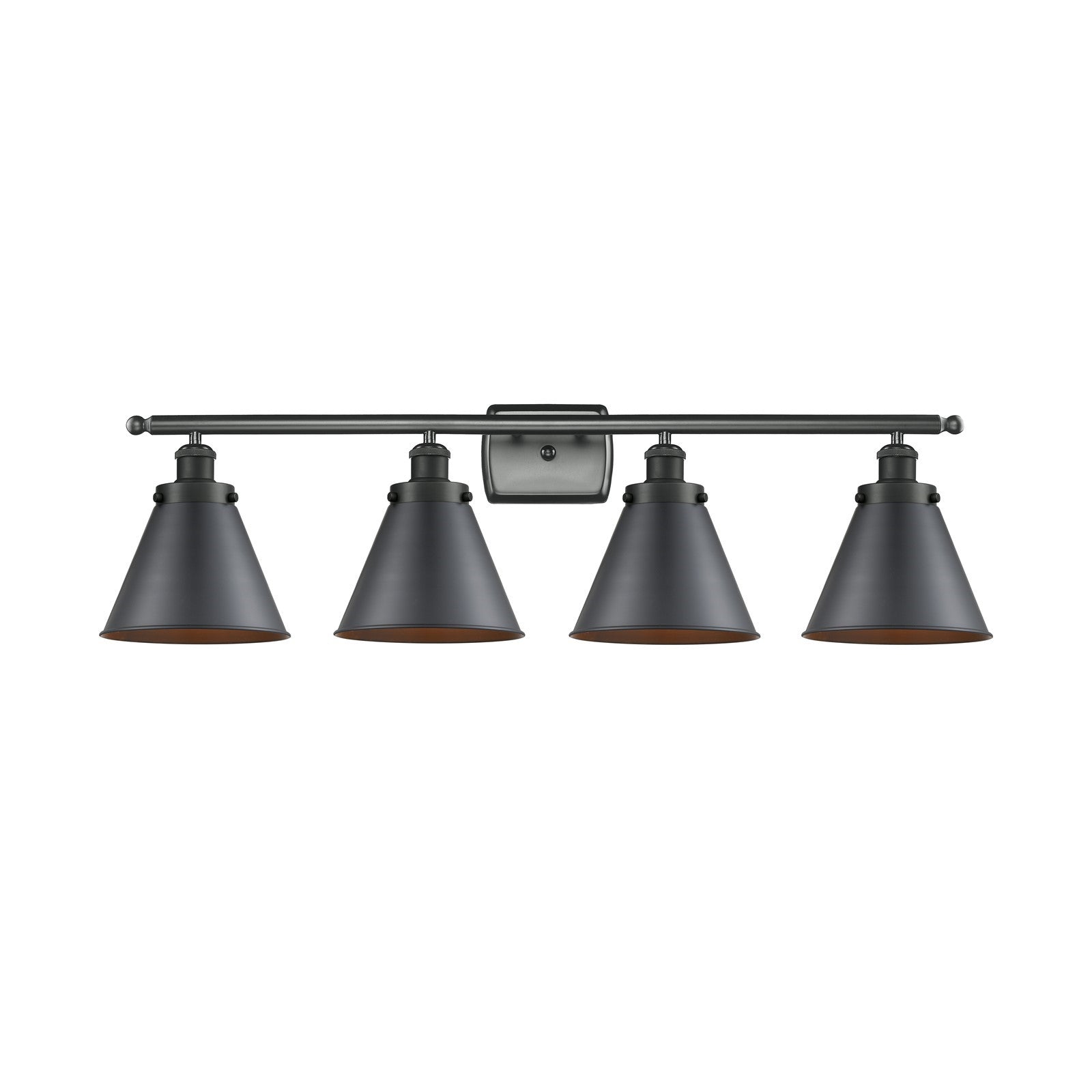 Innovations Appalachian 36in 4-Light Bath Vanity Light | Industrial Farmhouse Matte Black Steel and Cast Brass with Matte Black | Model 916-4W-BK-M13-LED