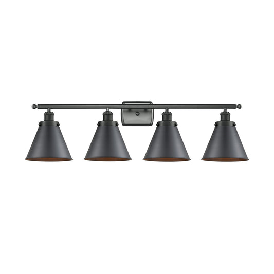 Innovations Appalachian 36in 4-Light Bath Vanity Light | Industrial Farmhouse Matte Black Steel and Cast Brass with Matte Black | Model 916-4W-BK-M13-LED