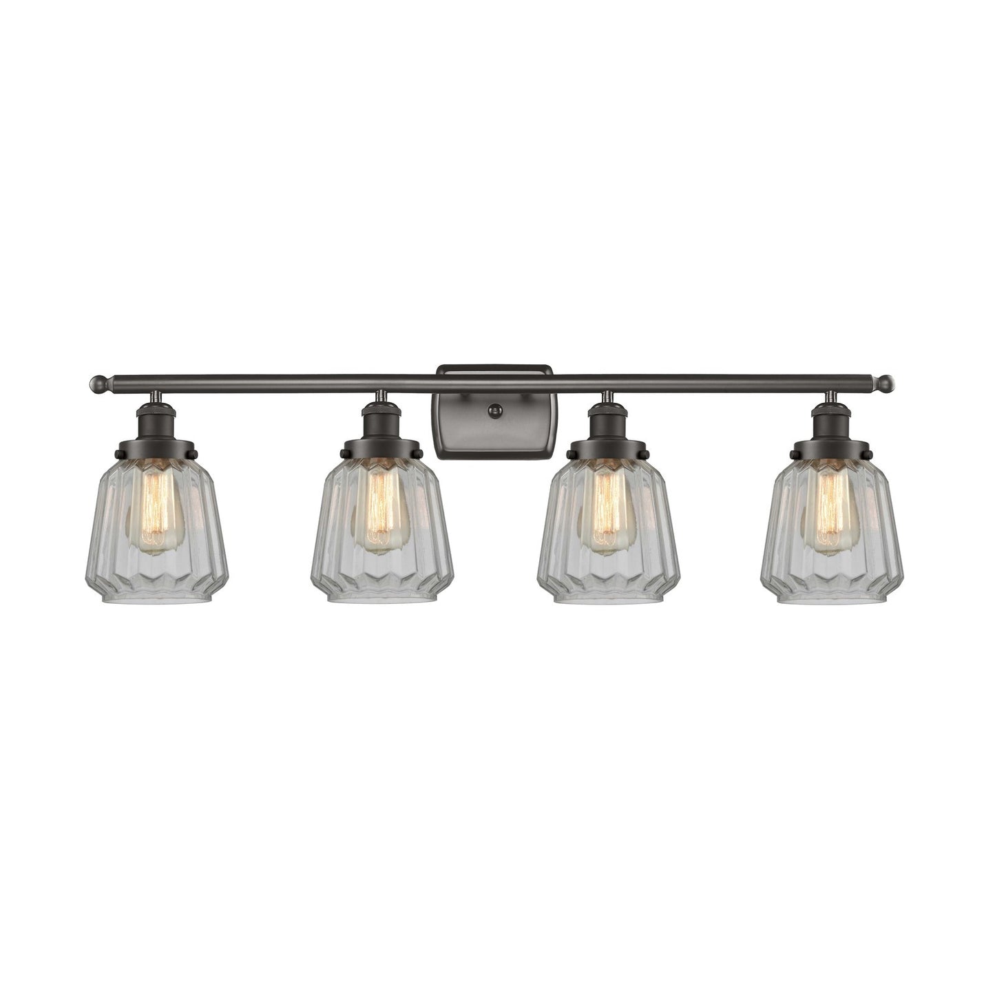 Innovations Chatham 37in 4-Light Bath Vanity Light | Modern Transitional Oil Rubbed Bronze Steel and Cast Brass with Clear Ribbed | Model 916-4W-OB-G142