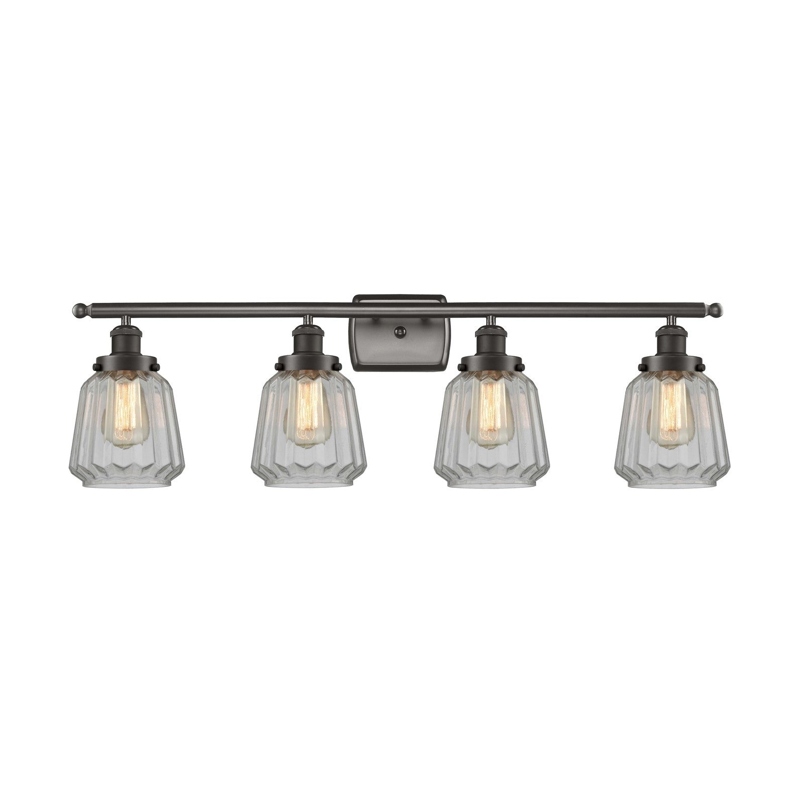 Innovations Chatham 37in 4-Light Bath Vanity Light | Modern Transitional Oil Rubbed Bronze Steel and Cast Brass with Clear Ribbed | Model 916-4W-OB-G142
