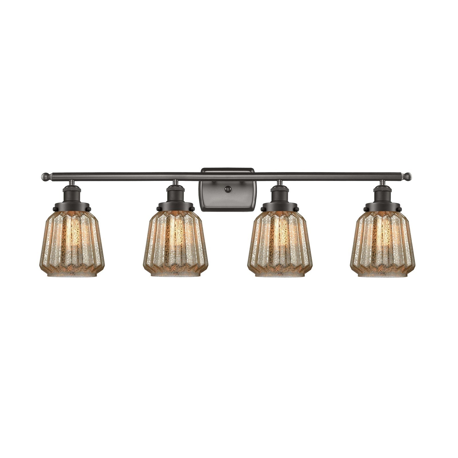 Innovations Chatham 37in 4-Light Bath Vanity Light | Modern Transitional Oil Rubbed Bronze Steel and Cast Brass with Mercury Ribbed | Model 916-4W-OB-G146